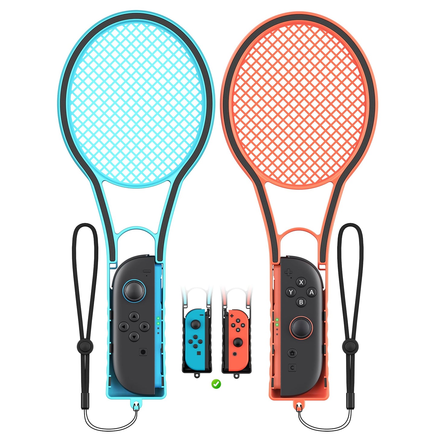 FYOUNG Tennis Racket for Nintendo Switch 2 Joy-Cons, Orange and Blue Hand Grips, Compatible with Switch 1/OLED, 2 Packs