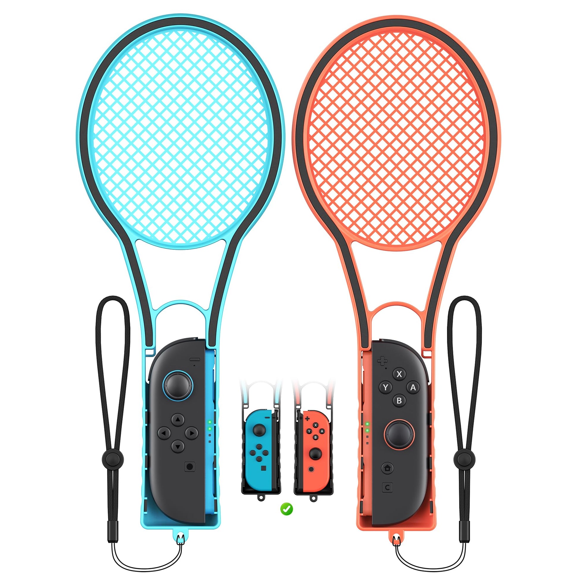 FYOUNG Tennis Racket for Nintendo Switch 2 Joy-Cons, Orange and Blue Hand Grips, Compatible with Switch 1/OLED, 2 Packs