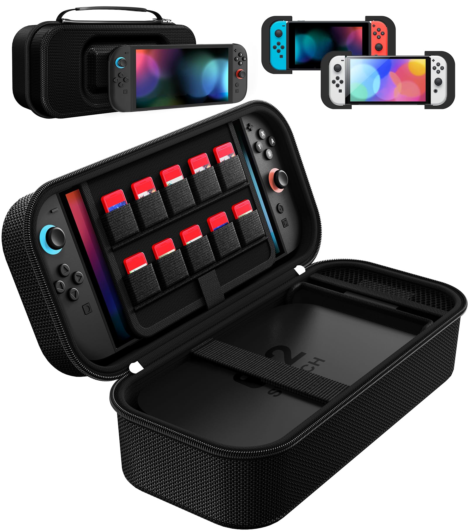 ivoler Carrying Case for Nintendo Switch 2/Switch/OLED Model  Large Capacity Portable Travel Case Fits Switch 2 Dock or Pro Controller  10 Game Card Slots  Protective Storage Bag - Black