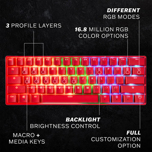 HK GAMING GK61s Mechanical Gaming Keyboard - 61 Keys RGB Backlit, Wired, Gateron Blue/Red, Ideal for PC/Mac Gamers
