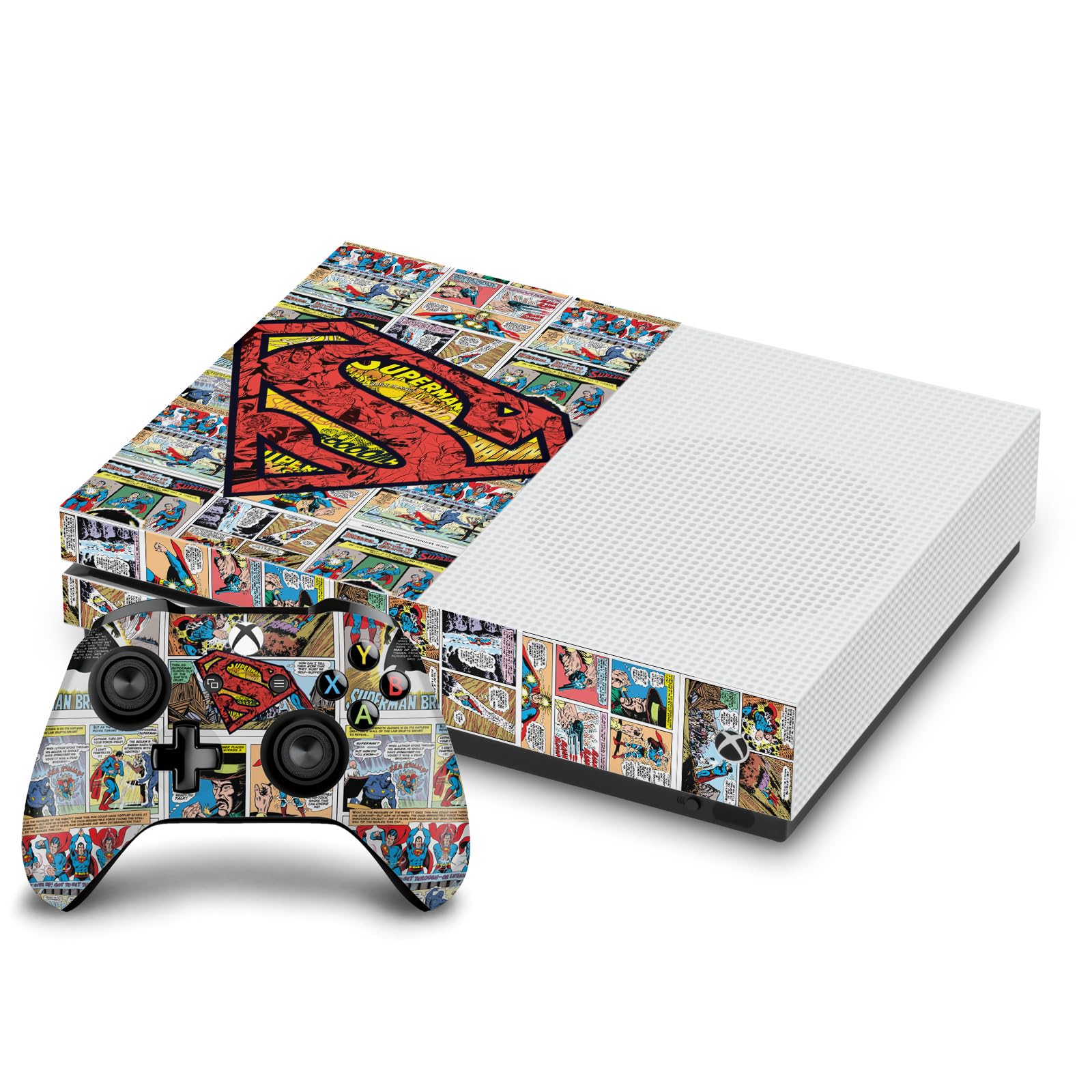 Head Case Designs Officially Licensed Superman DC Comics Oversized Logos And Comic Book Vinyl Sticker Gaming Skin Decal Cover Compatible With Xbox One S Console and Controller Bundle