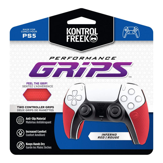 KontrolFreek Performance Grips for PS5 Controller - Inferno Red Color, Enhanced Grip and Comfort for Gamers