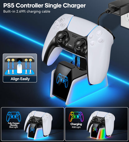 Rysker PS5 Controller Charger Station - Fast Charging Dock for Dualsense & Edge Controllers, 1 Pack