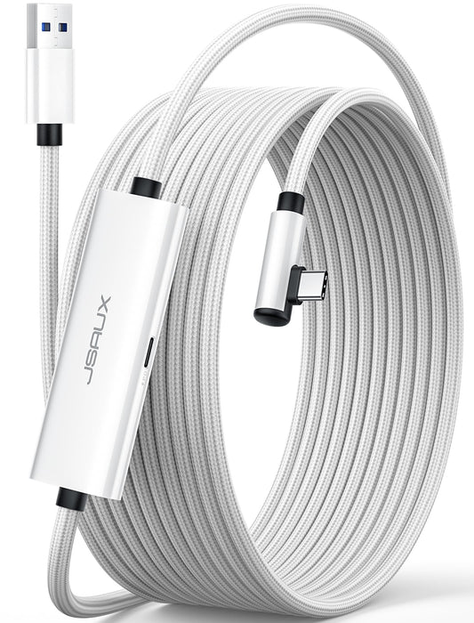 JSAUX Link Cable with 18W Charging 16ft  Compatible with Oculus Meta Quest 3S/ 3/ 2/ Pro and Pico 4  PC VR  Steam VR Accessories  2-in-1 High Speed 5Gbs USB3.0 to USB C Data Cord for VR Headset