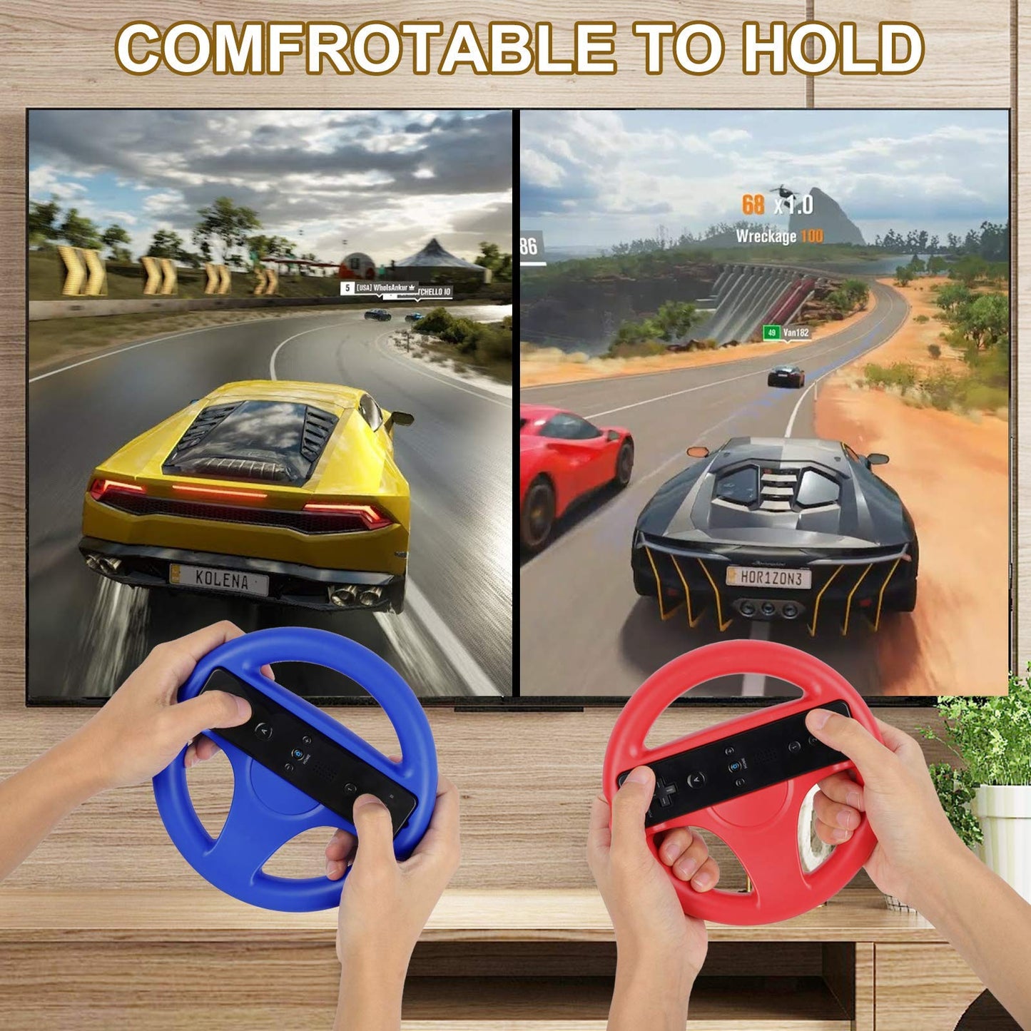 GEEKLIN Racing Wheel for Wii Controller - 2 pcs Red & Blue, Compatible with Mario Kart, Game Controller Wheel for Nintendo Wii Remote