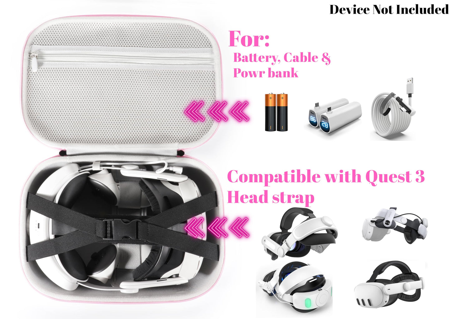 CaseSack VR Headset Travel Case - Compatible with Meta Quest 3/2, Pink, Polyester, Includes Shoulder Strap