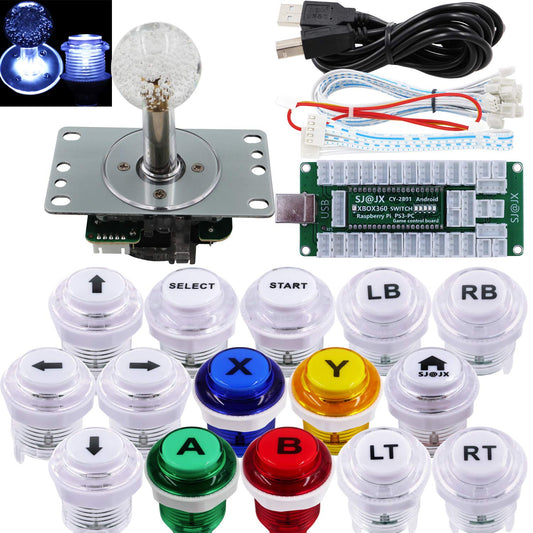 SJ@JX Arcade Game Controller USB Encoder DIY Kit LED Cherry MX Microswitch Lamp Button 4-8way LED Joystick Gamepad Code Board for Xbox 360 Nintendo Switch Hit Box Raspberry Pi PS3 PC Andriod