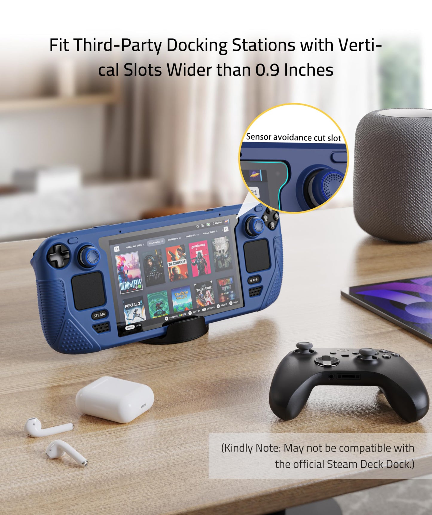 Syntech Steam Deck Protective Case - Silicone, Non-Slip Grip, All-Round Protection, 30×12×4cm, Navy Blue, Model SYNM053L