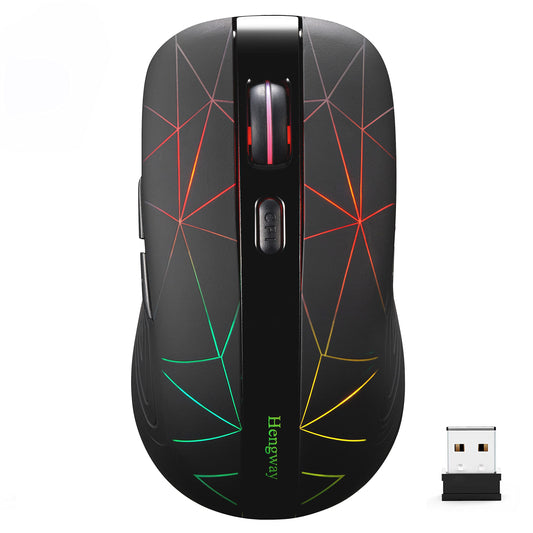 Hengway Wireless Mouse H-MG200 - Rechargeable, 6 Keys, Optical Sensor, Colorful LED Illuminating, Big Size for PC, Laptop, Tablet, MacBook