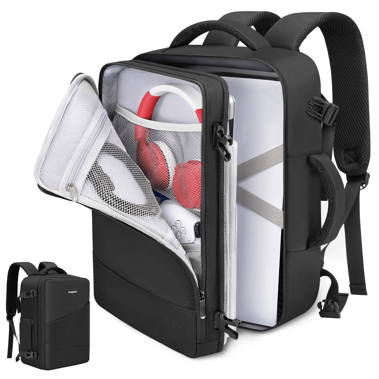 Deegotech Carrying Bag Backpack Fit for PS5/PS5 Pro  Protective Tpartyl Case Bag Compatible with Playstation 5 Console  Disc  Controllers  Accessories and 15.6 Laptop  Water-resistant Game Bags  Black