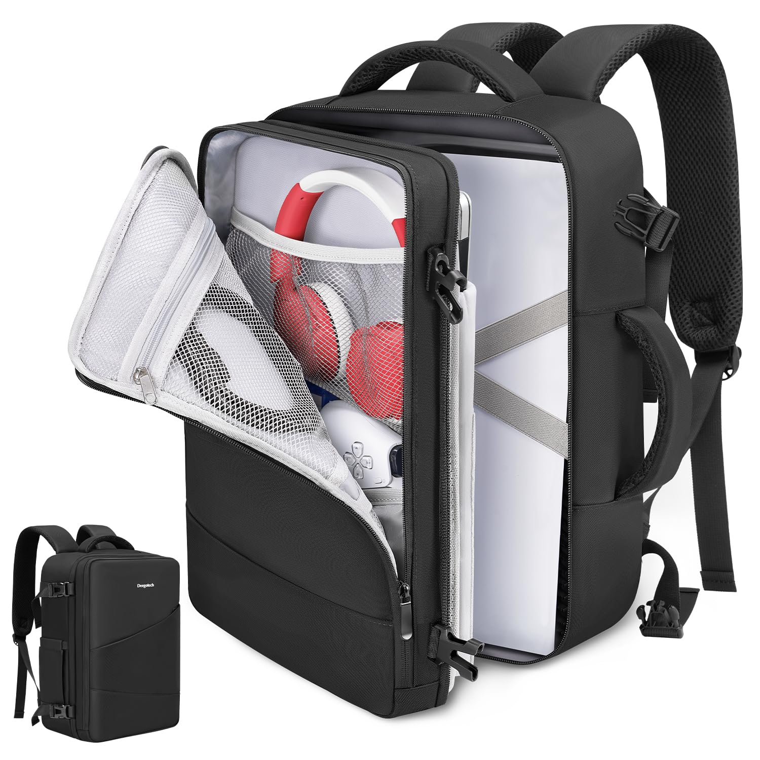 Deegotech Carrying Bag Backpack Fit for PS5/PS5 Pro  Protective Tpartyl Case Bag Compatible with Playstation 5 Console  Disc  Controllers  Accessories and 15.6 Laptop  Water-resistant Game Bags  Black