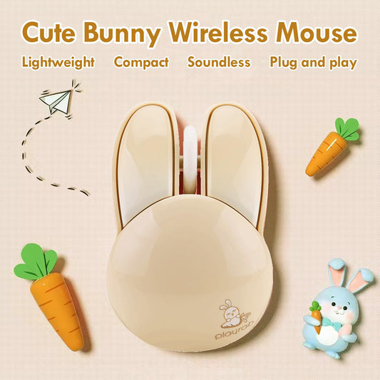 Lomiluskr Wireless Bunny Mouse - Soundless, Lightweight, 2.4G, Beige Bunny, Model 827, Cute Design for Girls and Kids