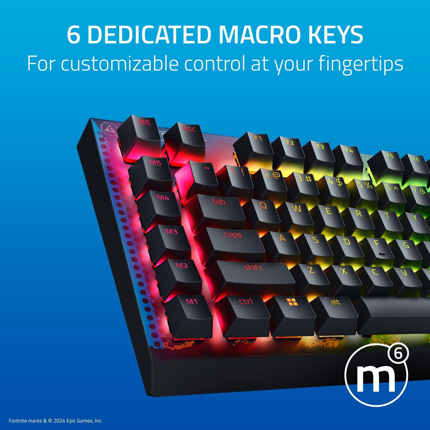 Razer BlackWidow V4 X Gaming Keyboard - Yellow Switches, 6 Macro Keys, Chroma RGB, Fortnite Edition, Model: RZ03-04703600-R3M1