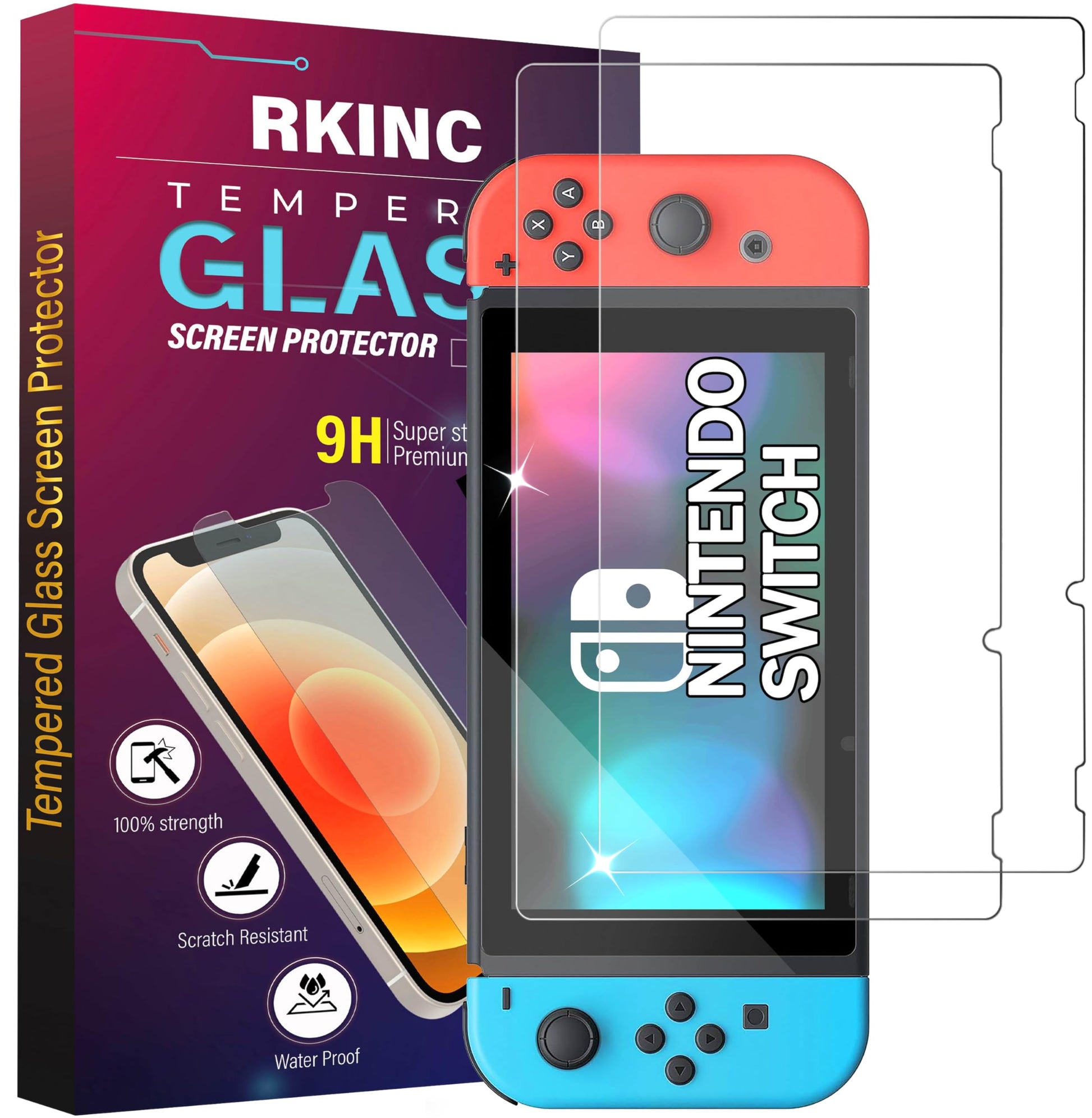 RKINC Screen Protector [2-Pack] for Nintendo Switch 2017  Tempered Glass Film Screen Protector  0.33mm [Bubble-Free][Anti-Scratch][Anti-Shatter]  Transparent
