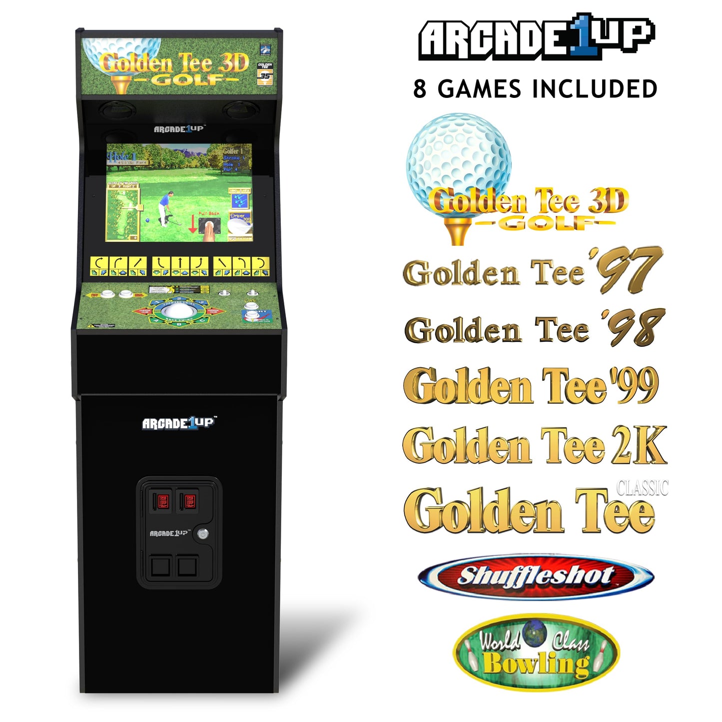 ARCADE1UP Golden Tee 3D Deluxe Arcade Machine - 5-Foot-Tall, Green, Model GLD-A-400311, 8 Classic Games for Home Entertainment