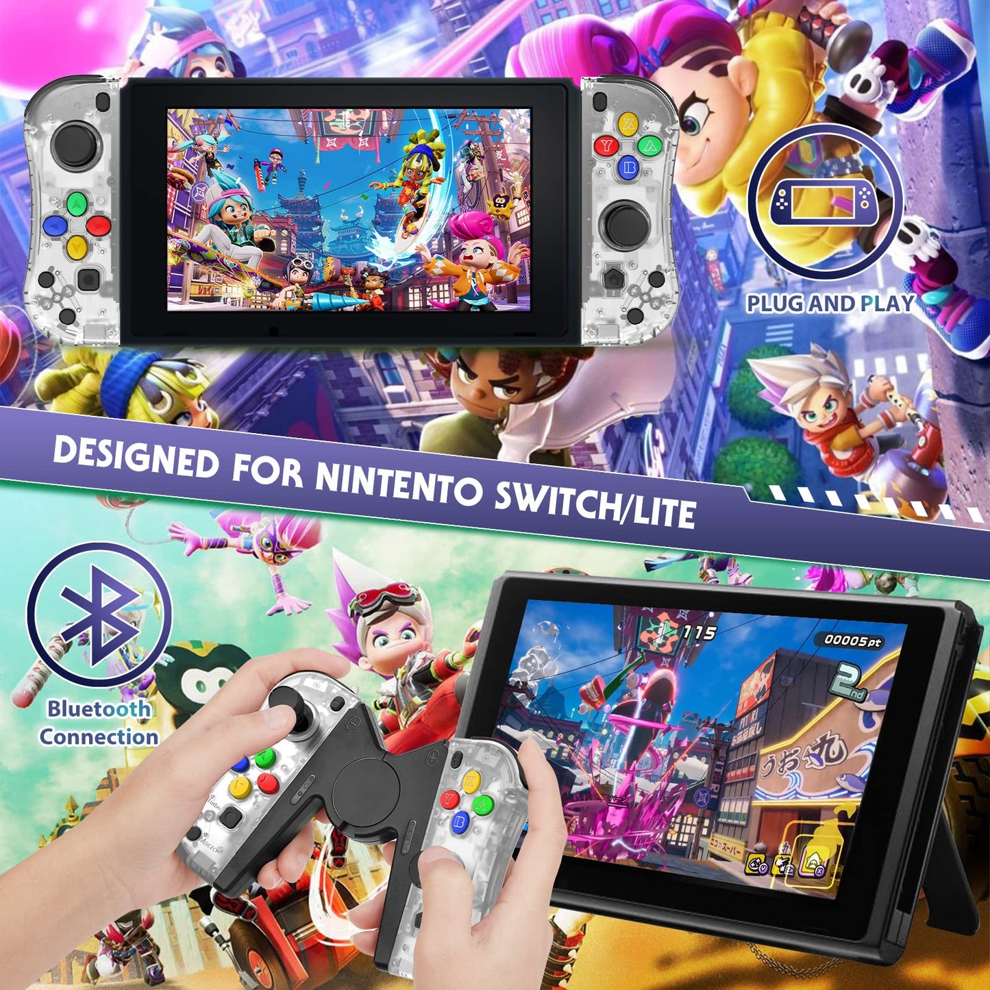 THAVENFLY Joy Con Controller Replacement for Nintendo Switch - Left & Right Neon with Wrist Strap