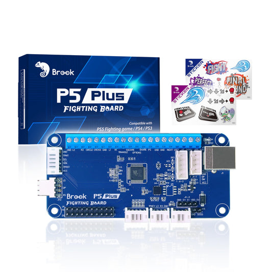 Brook P5 Plus Fighting Board - Pre-Installed Header, Lightning-Quick Response for PS5, PS4, PS3, NS & PC (X-Input) Consoles