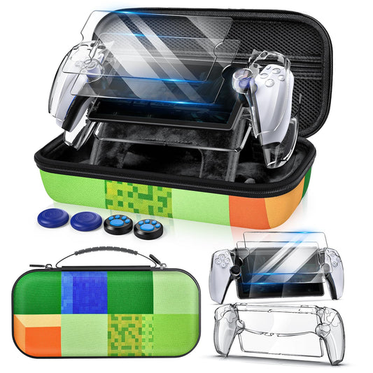 Auarte 12 in 1 Accessories Set for Playstation Portal Remote Player  Hard Carrying Case for PS Portal with Clear Skin Case for PS5 Portal  2 Screen Protector with 4 Thumb Grip  World Green