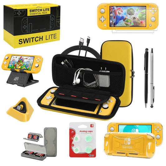 Switch Lite Accessories Bundle  Kit with Carrying Case TPU Case Cover with Screen Protector Charging Dock Playstand  Game Card Case  Cable  Stylus Thumb Grip Caps for Nintendo Switch Lite (Yellow)