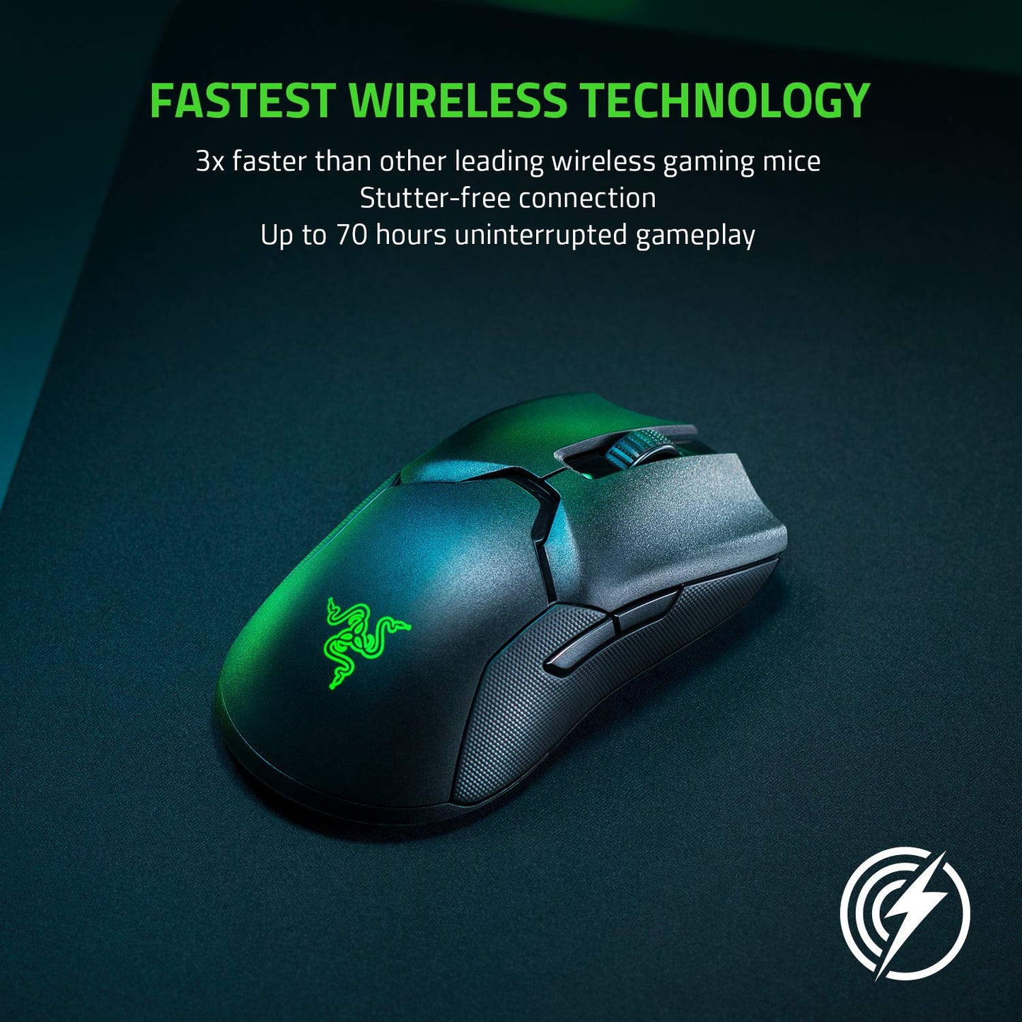 Razer Viper Ultimate Wireless Gaming Mouse - 20K DPI, 8 Programmable Buttons, Chroma Lighting, Classic Black, Model RZ01-03050200-R3U1