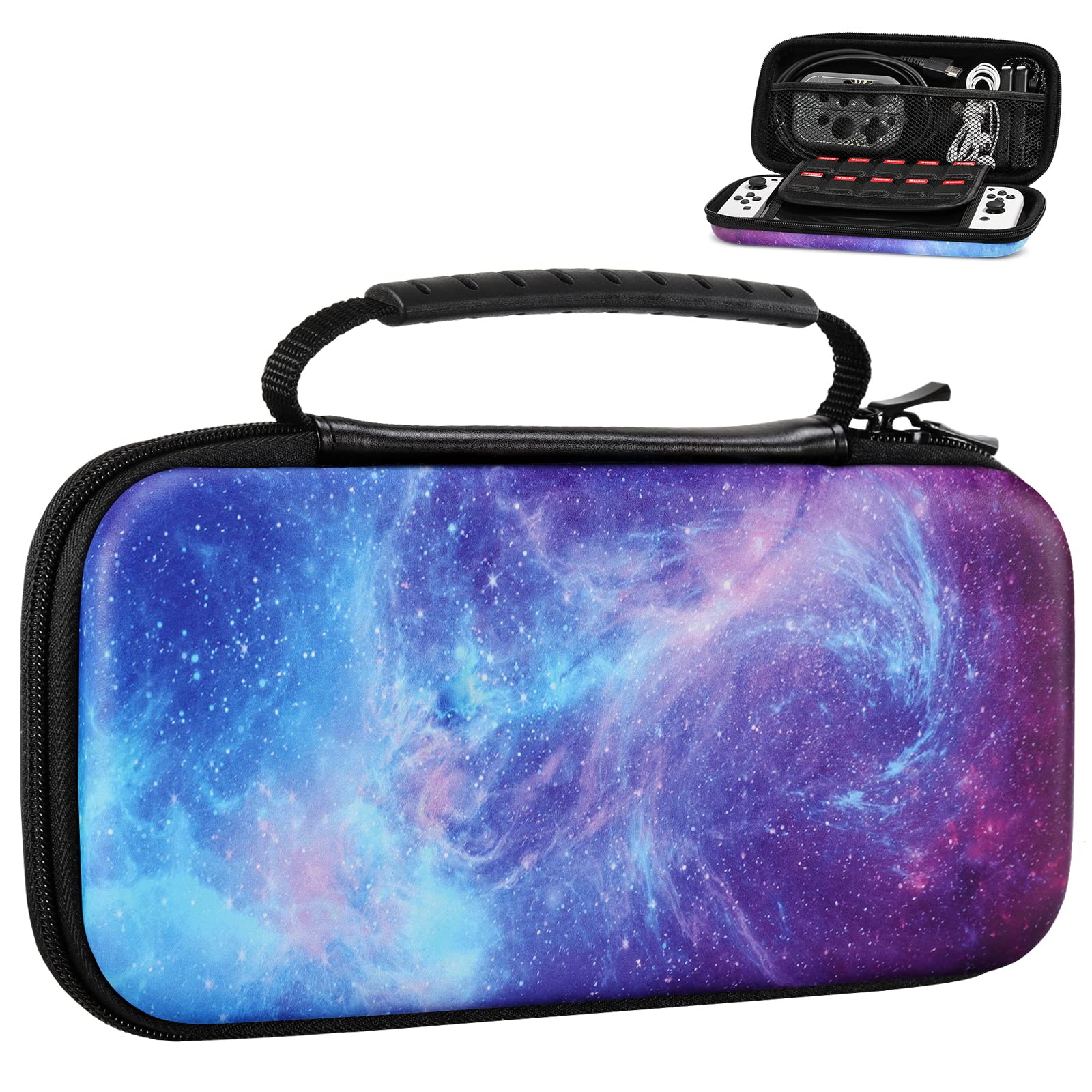 MoKo Carrying Case for Nintendo Switch OLED/Nintendo Switch  Hard Shell Portable Travel Case with 10 Game Card Slots  Gorgeous Starry Sky