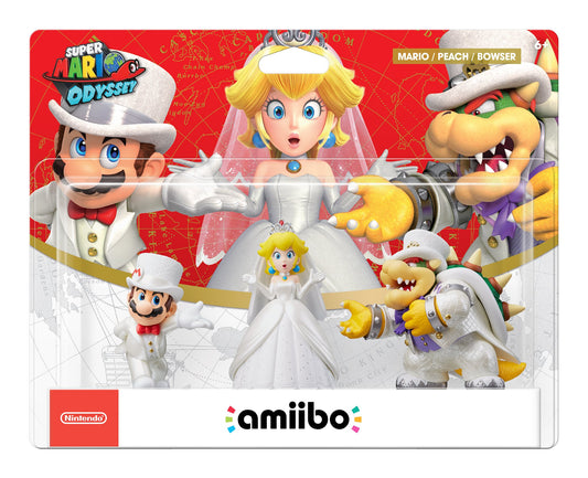 Nintendo Amiibo - Wedding 3-Pack: Mario, Peach & Bowser - Plastic - White/Red - Model NVLEAB3A