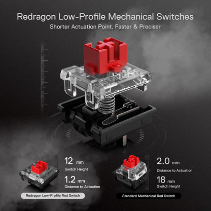 Redragon K619 RGB Mechanical Keyboard - Ultra-Thin Wired Gaming Keyboard, Red Switch, Low Profile Keycaps, Dedicated Media Control