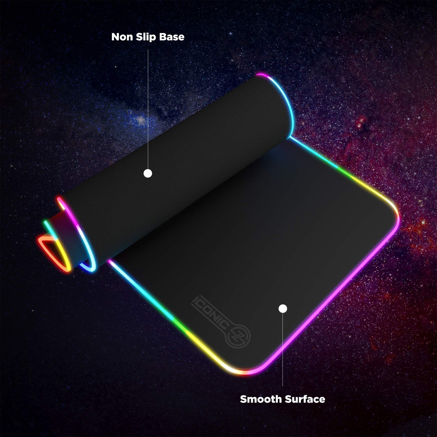 ICONIC PRO PC GEAR RGB Large Gaming Mouse Mat 32"x12" - Multi-colored LED Lighting, Waterproof, Non-Slip Base