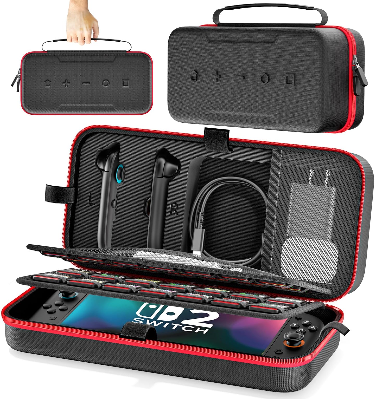 Switch 2 Case for Joycon 2 & Charger  Hard Shell Carrying Case for Nintendo Switch 2 (2025)  Protective Portable Tpartyl Bag Pouch with 28 Game sections for Nintendo Switch Interactive Gaming Figures