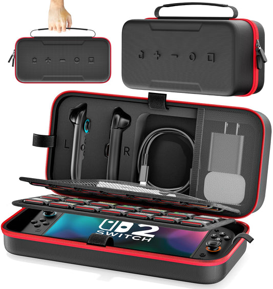 Switch 2 Case for Joycon 2 & Charger  Hard Shell Carrying Case for Nintendo Switch 2 (2025)  Protective Portable Tpartyl Bag Pouch with 28 Game sections for Nintendo Switch Interactive Gaming Figures