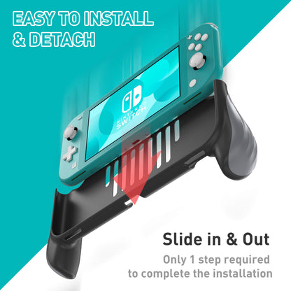 JUSPRO Grip for Nintendo Switch Lite - Ergonomic Black Protective Case, Model US-NSLGPRlite-01, Compatible Accessories