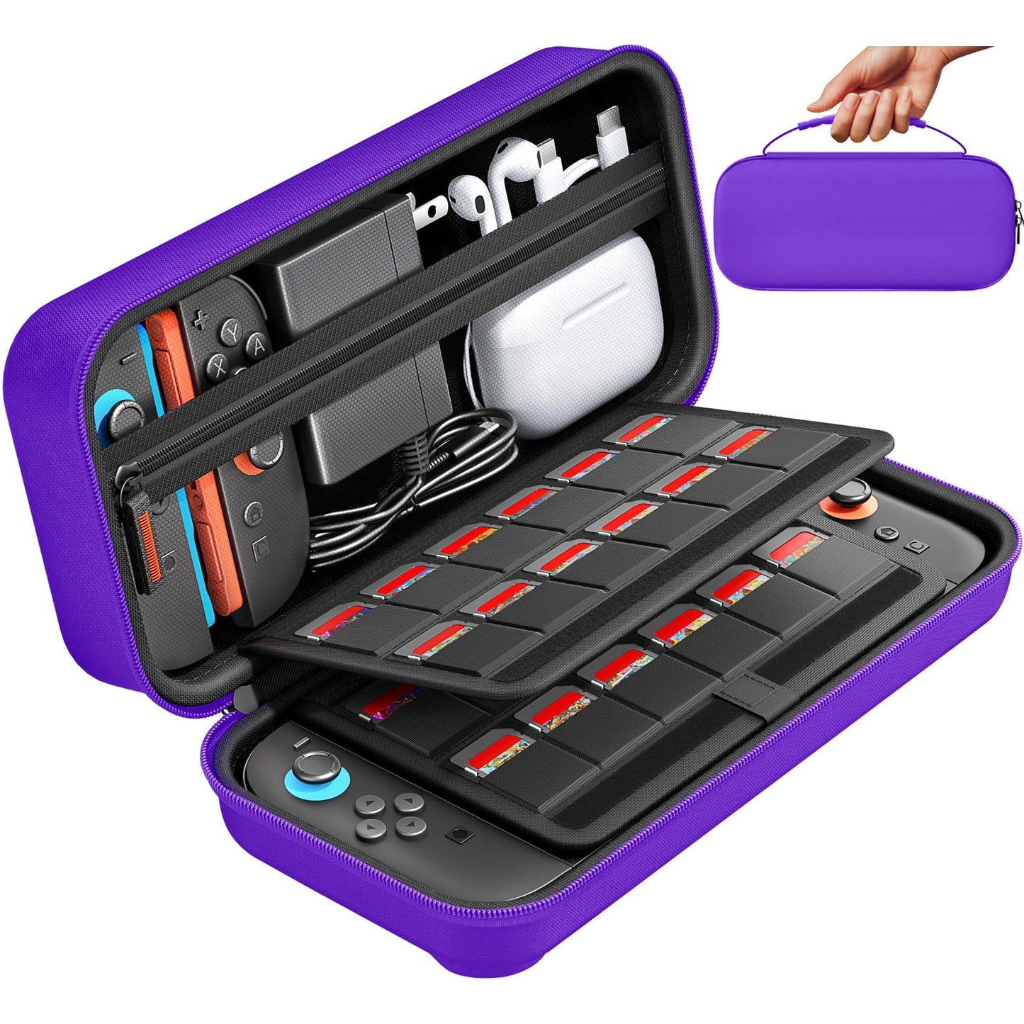 daydayup Switch Carrying Case Compatible with Nintendo Switch 2  with 24 Games Cartridges Protective Hard Shell Travel Carrying Pouch DS Case Purple