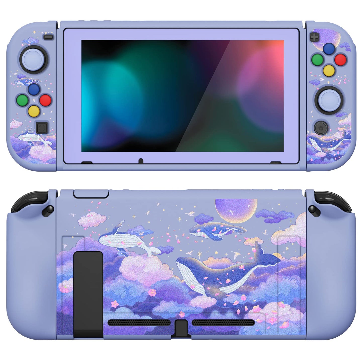 PlayVital ZealProtect Soft Protective Case for Nintendo Switch  Flexible Cover Protector for Switch with Screen Protector & Thumb Grip Caps & ABXY Direction Button Caps - Whale in Dream