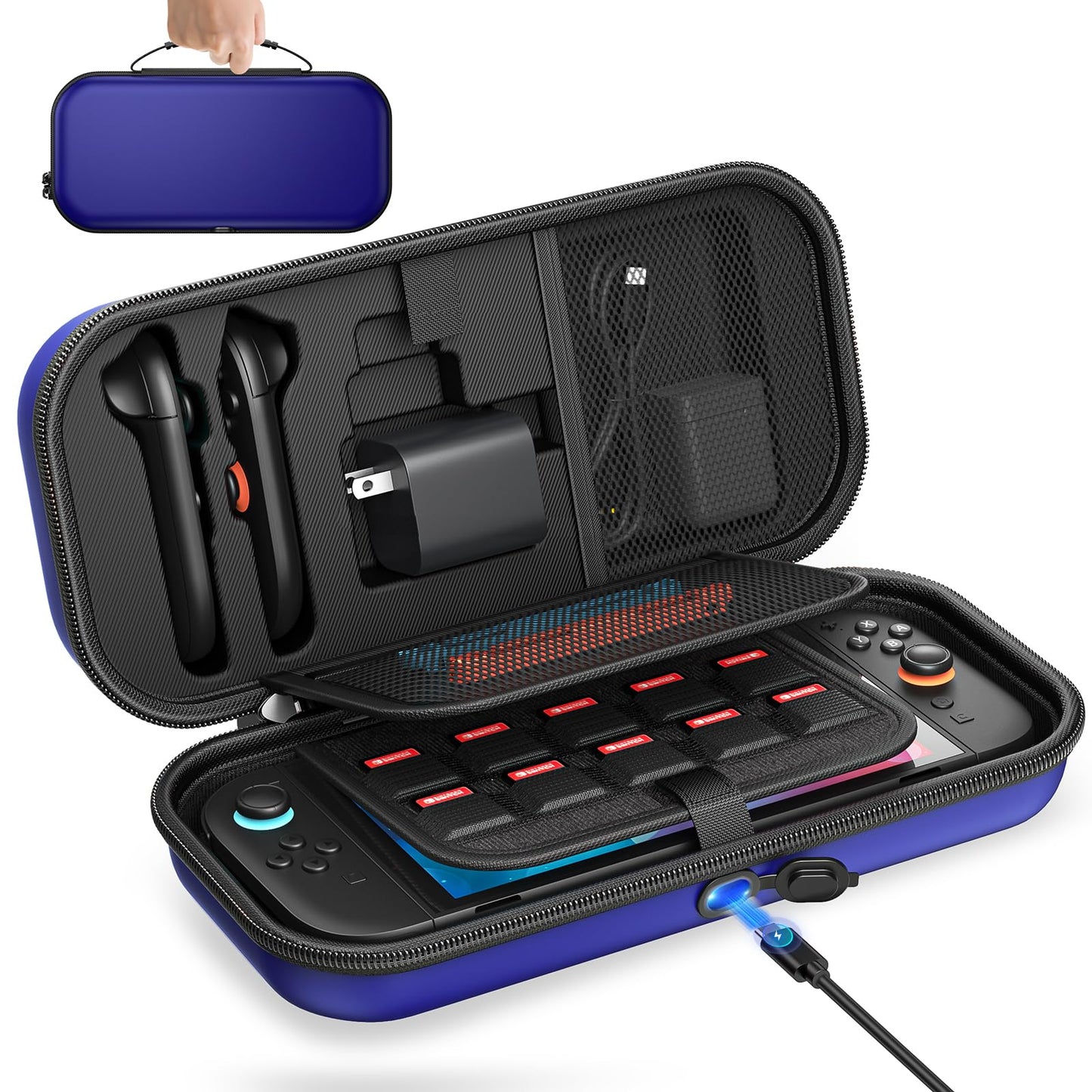 [Charge inside] Carrying Case for Nintendo Switch 2 2025 / Switch OLED / Switch with Adapter and for Joy-Con Storage  Travel Case for Switch 2 Console with 22 Game Card Storage (Blue)