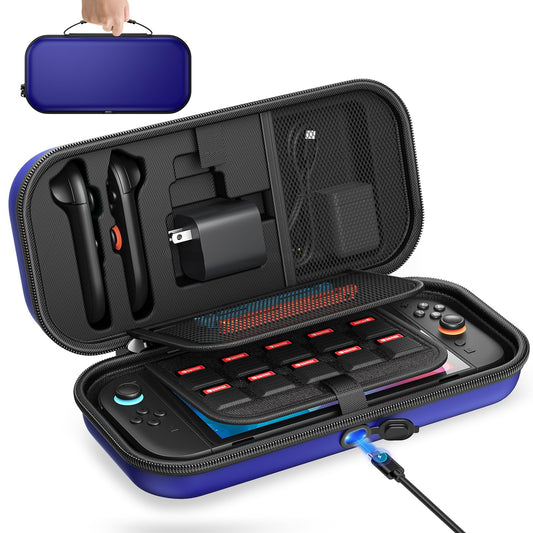 [Charge inside] Carrying Case for Nintendo Switch 2 2025 / Switch OLED / Switch with Adapter and for Joy-Con Storage  Travel Case for Switch 2 Console with 22 Game Card Storage (Blue)