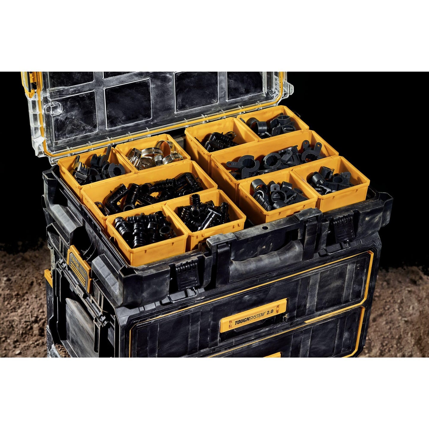 DEWALT DS100 TOUGHSYSTEM™ 2.0 Toolbox, Clear Lid, Yellow, Model DEW183394