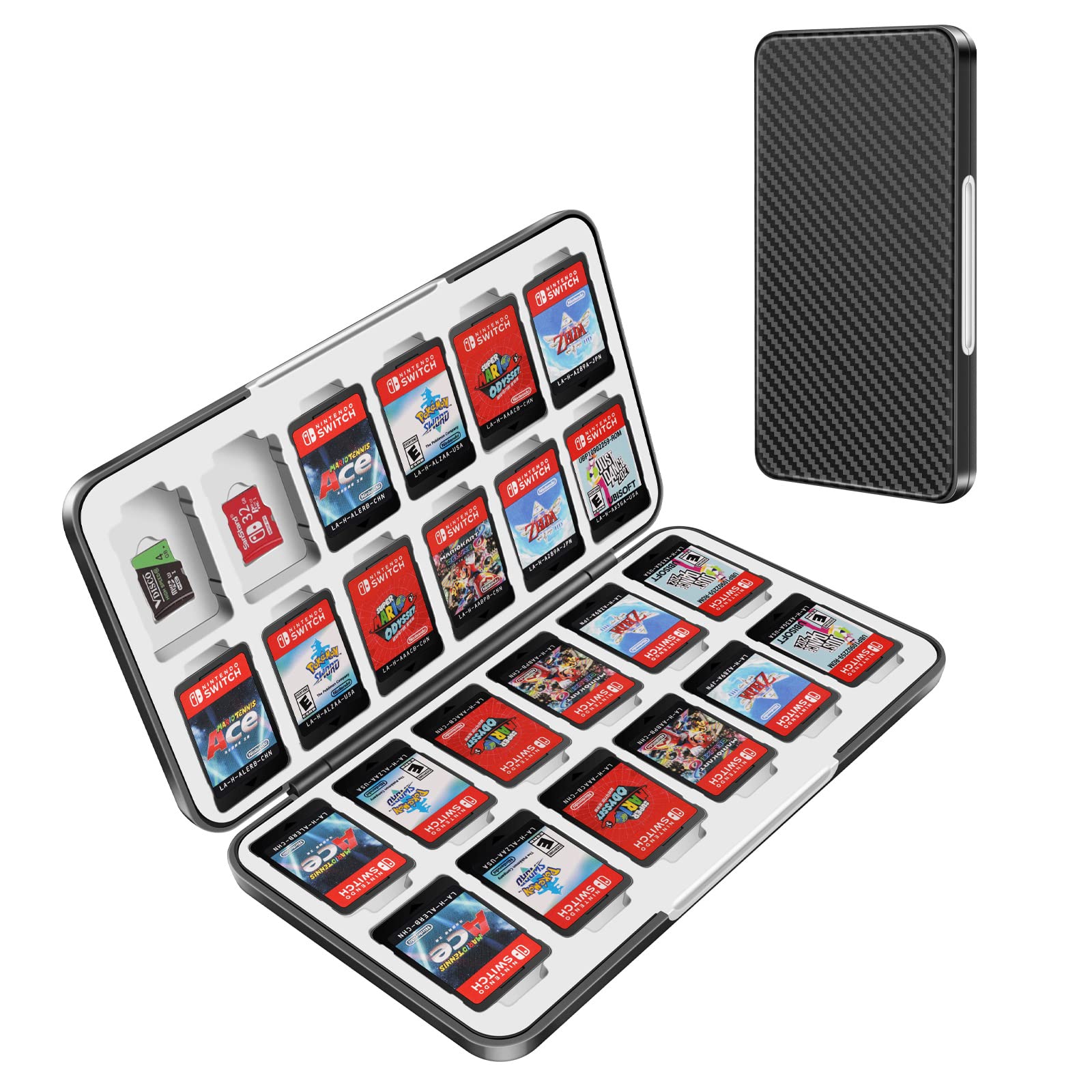 OLDZHU Switch Game Case Holder Compatible With Nintendo Switch & OLED - Storage for 24 Games Cartridges and 24 Micro SD Cards  Portable  Black Texture