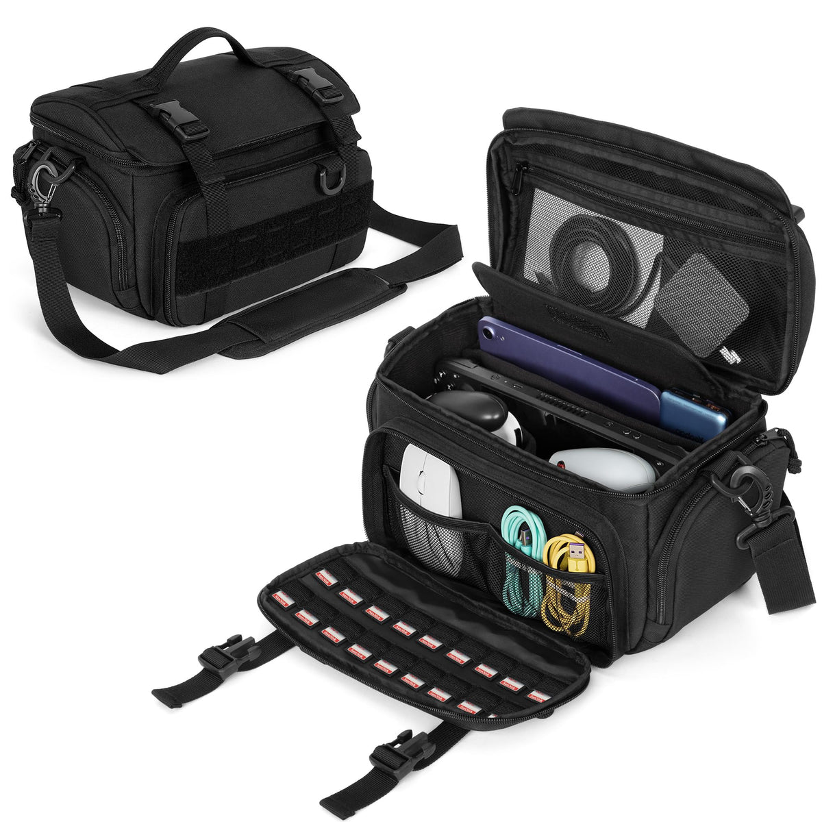 PGmoon Tpartyl Bag Compatible with Steam Deck / Legion Go / Steam Deck OLED  Tactical Shoulder Storage Carrying Case with Pockets for Dock  AC Adapter  Controllers