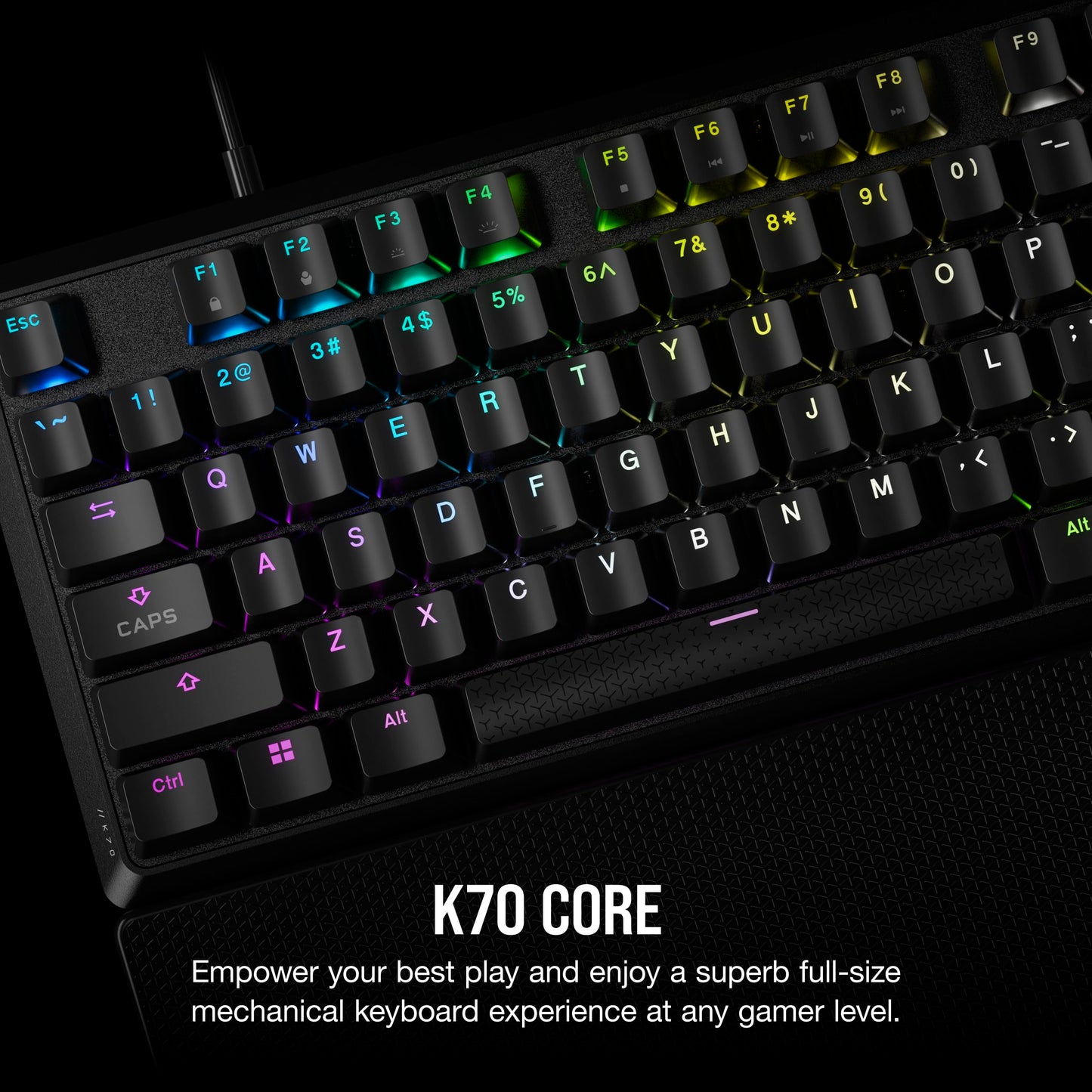 Corsair K70 CORE RGB Mechanical Gaming Keyboard - Pre-Lubed MLX Red Switches, Media Control Dial, Black, With Palmrest, Model CH-910981E-NA