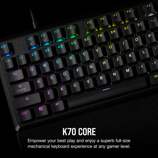 Corsair K70 CORE RGB Mechanical Gaming Keyboard - Pre-Lubed MLX Red Switches, Media Control Dial, Black, With Palmrest, Model CH-910981E-NA