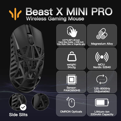 SMACKAPE Beast X Mini Pro Ultra-Light Gaming Mouse, 34g, 30000 DPI, 8K Polling Rate, Black (OM Switch-Side Slits)