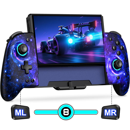 Gammeefy Switch Controllers  Hall Effect Joystick Switch Joypad forSwitch/OLED  Full-Size Grip Wireless Switch Pro Controller with 9 Color Lights. Ideal for Those Who Prefer Handheld Mode