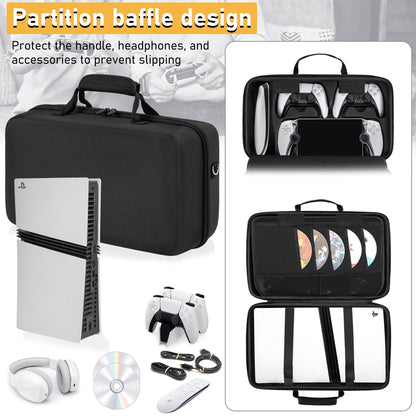 OUUTMEE PS5 Pro Hard Shell Carrying Case - Travel Bag for PlayStation 5 Pro, Games & Accessories - Black, Model V34-Pro