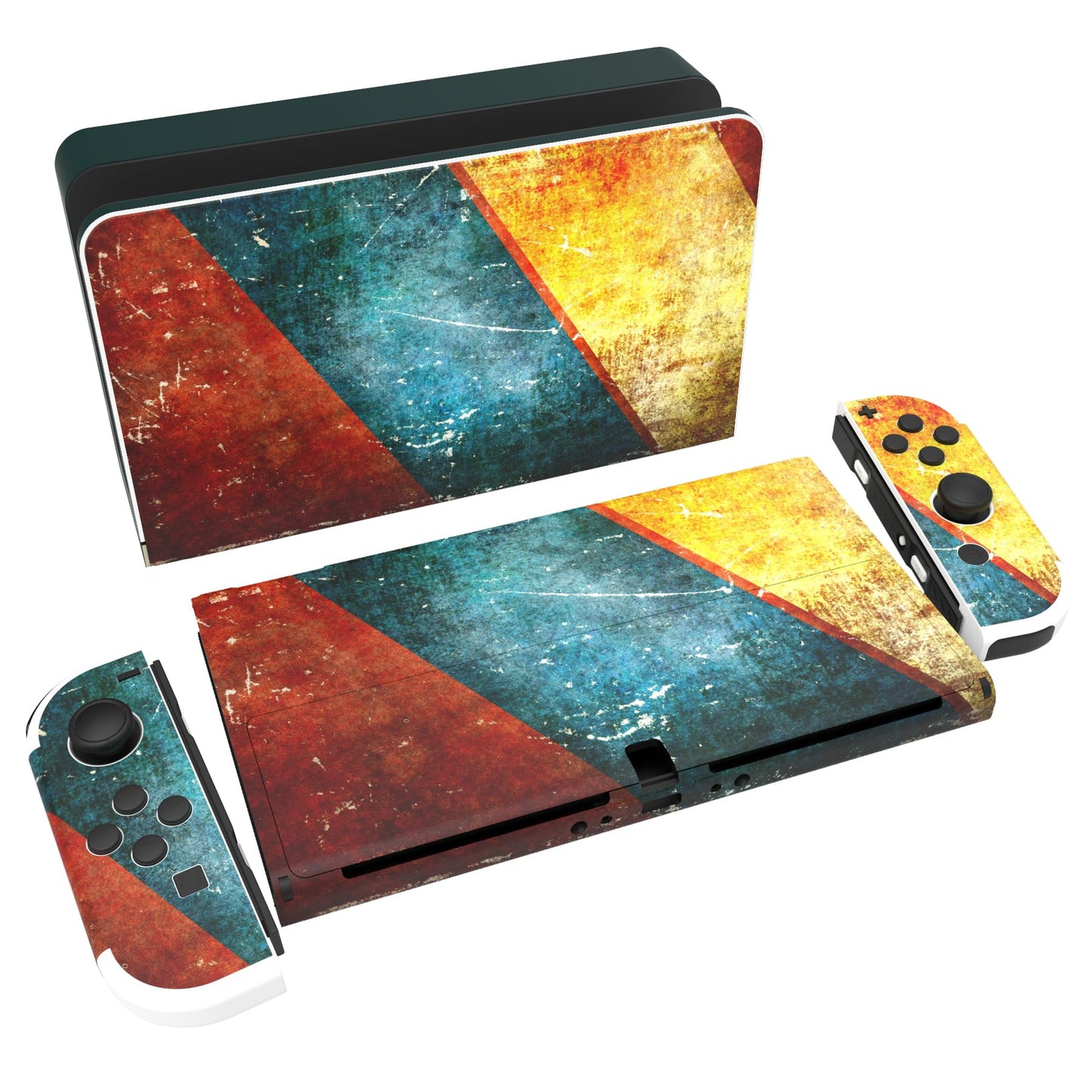 PlayVital for Nintendo Switch OLED Skins Full Set - No-Residue Protective Vinyl Decal Wrap Sticker for Switch OLED Console  Dock  Joycon & Hand Grips - Aging