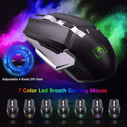 LexonElec Wireless Gaming Keyboard and Mouse Combo - 3 in 1 with Rainbow Backlit, Rechargeable, Metal Panel, RGB Mouse Pad, Mute Gaming Mouse