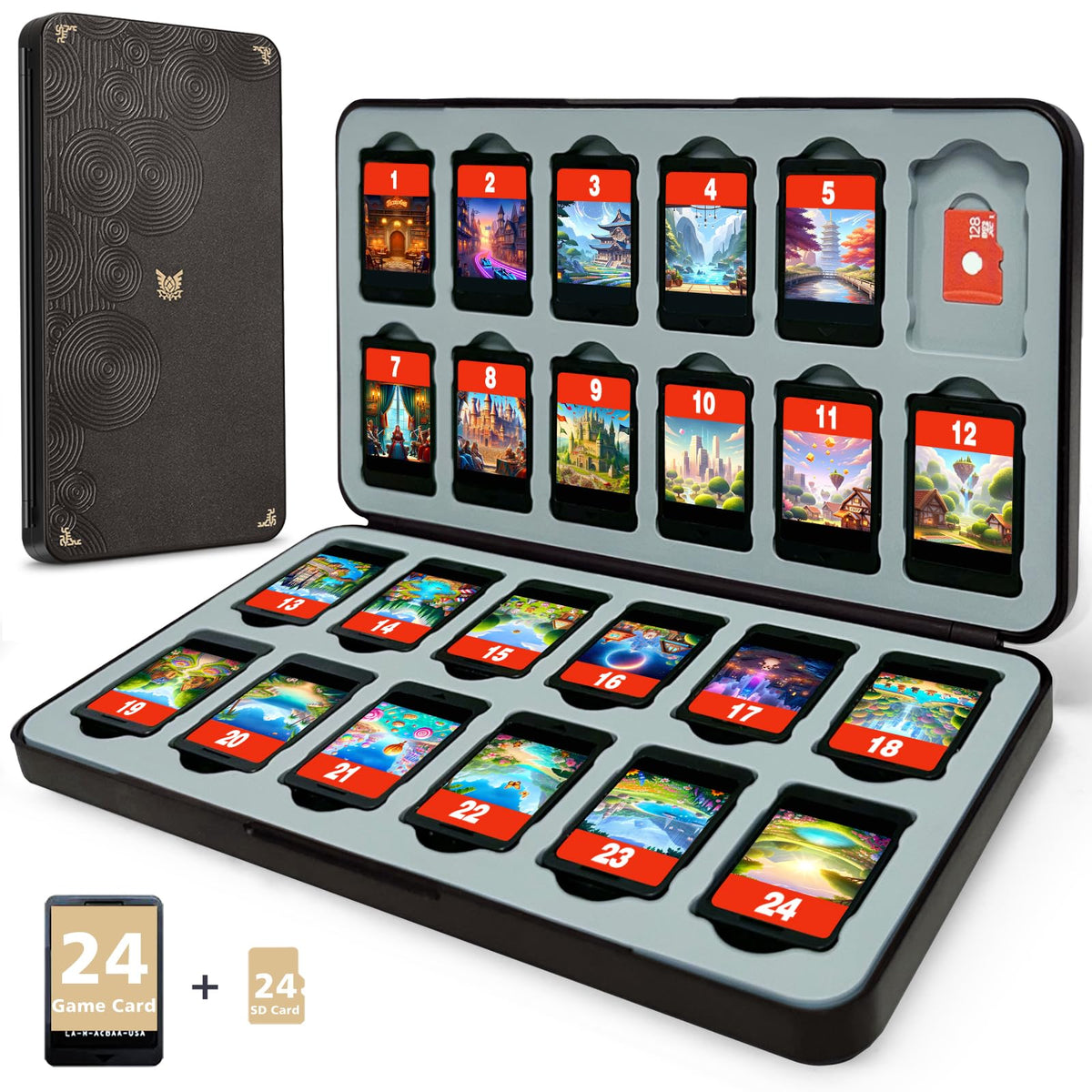 FUNLAB Switch Game Case Compatible with Nintendo & Micro SD Cards  Switch Game Holder refill unit Case with 24 Card Storage - Brown Black