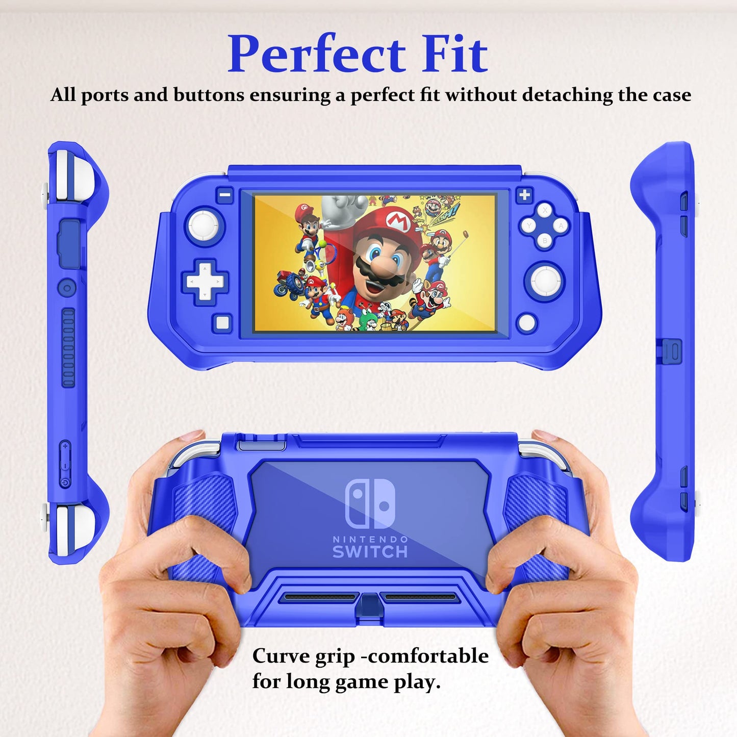Kailfee Switch Lite Protective Case - Turquoise Hand Grip, TPU & PC Screen Protector, 2 Thumb Grip Caps
