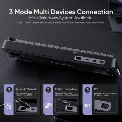 RedThunder K65 Wireless Mechanical Gaming Keyboard - Gasket Hot-Swap, RGB Backlit, Pre-lubed Switches, Gradient Gray