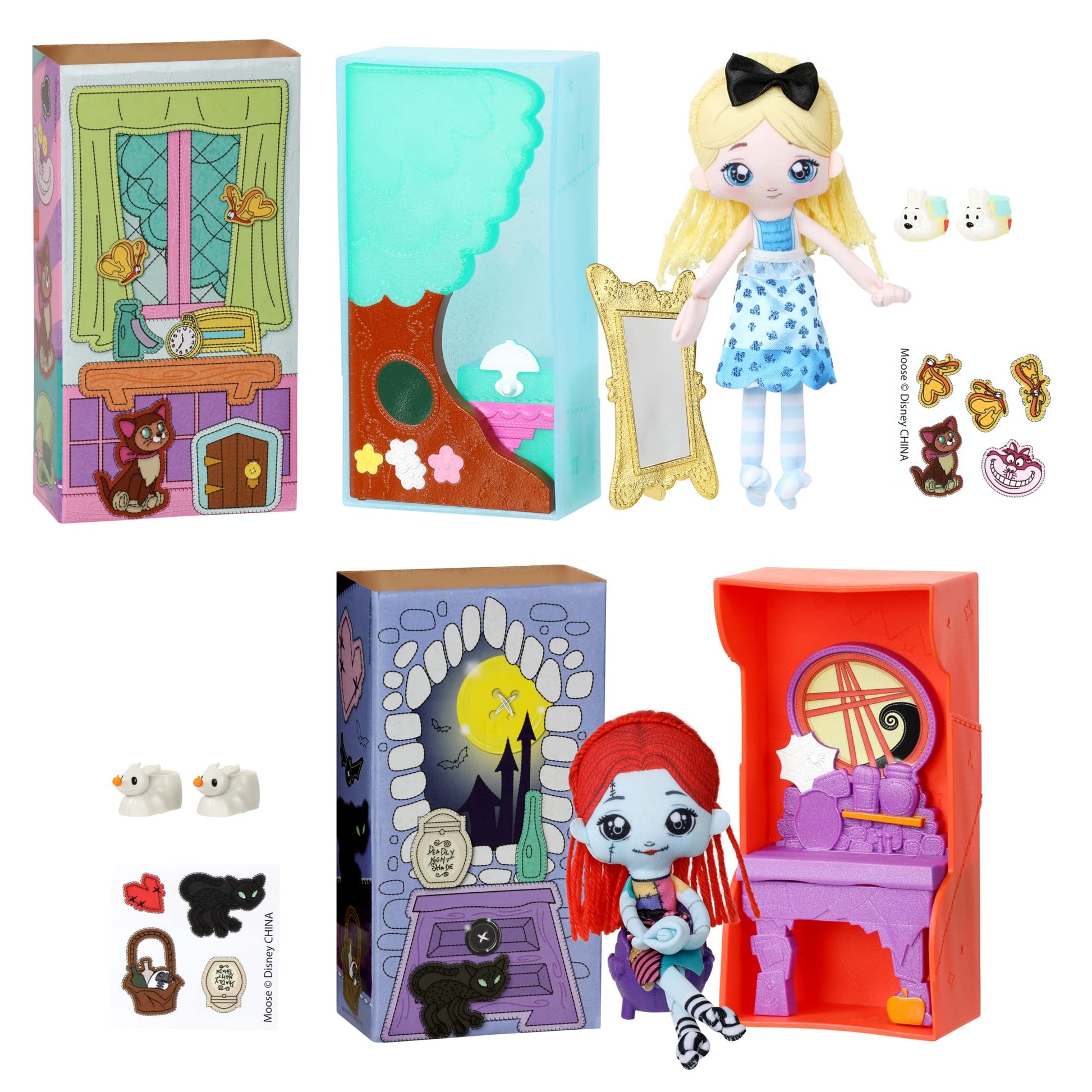 SWEET SEAMS Disney Single Pack Bundle: The Nightmare Before Christmas - Sally & Alice in Wonderland 6 Soft Rag Dolls and Playsets