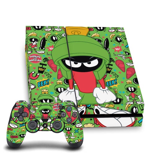 Head Case Designs Officially Licensed Looney Tunes Marvin The Martian Graphics and Characters Vinyl Gaming Skin Decal Compatible With Sony PlayStation 4 PS4 Console and DualShock 4 Controller Bundle